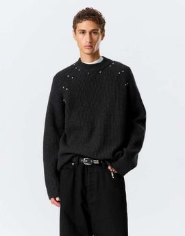 Weekday Weekday wool blend sweater with stud detail in black
