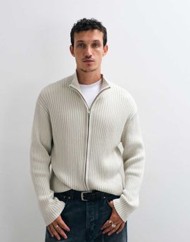 Weekday Weekday zip up rib knit cardigan in off white