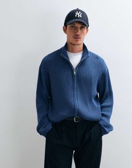 Weekday Weekday zip up ribbed cardigan in navy