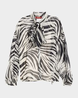 Weekend Max Mara Ballata Zebra-Print Sheer Silk Blouse