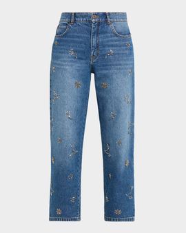 Weekend Max Mara Beaded Cotton Denim Crop Jeans