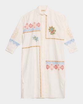 Weekend Max Mara Gru Embroidered Cotton Poplin Midi Shirtdress