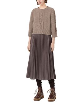 Weekend Max Mara Weekend Max Mara Hazelnut Cable Knit Sweater & Pleated Jersey Midi Dress
