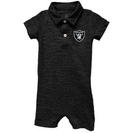 Wes & Willy Infant Wes & Willy Black Las Vegas Raiders Short Leg Cloudy Yarn Polo Bodysuit