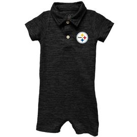Wes & Willy Infant Wes & Willy Black Pittsburgh Steelers Short Leg Cloudy Yarn Polo Bodysuit 
