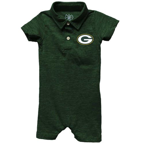 Wes & Willy Infant Wes & Willy Green Green Bay Packers Short Leg Cloudy Yarn Polo Bodysuit 