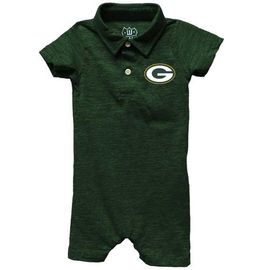 Wes & Willy Infant Wes & Willy Green Green Bay Packers Short Leg Cloudy Yarn Polo Bodysuit 