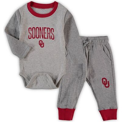Wes & Willy Infant Wes & Willy Heathered Gray/Crimson Oklahoma Sooners Jie Jie Long Sleeve Bodysuit & Pants Set