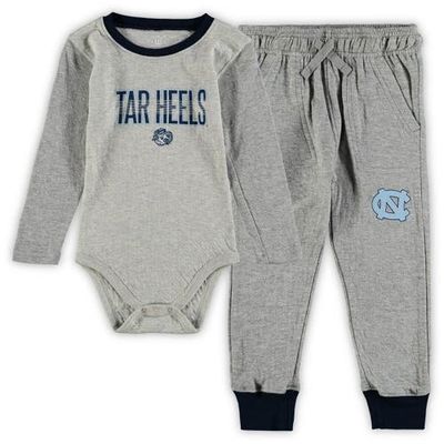Wes & Willy Infant Wes & Willy Heathered Gray/Navy North Carolina Tar Heels Jie Jie Long Sleeve Bodysuit & Pants Set