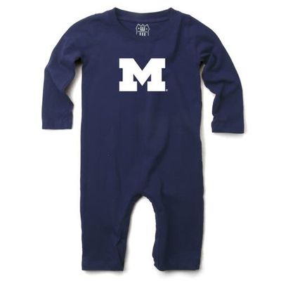 Wes & Willy Infant Wes & Willy Navy Michigan Wolverines Long Sleeve Romper 