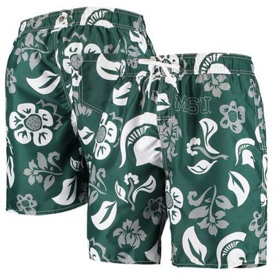 Wes & Willy Men's Wes & Willy Green Michigan State Spartans Floral Volley Swim Trunks 