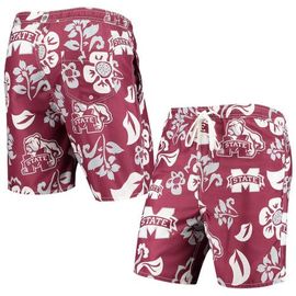 Wes & Willy Men's Wes & Willy Maroon Mississippi State Bulldogs Floral Volley Logo Swim Trunks 