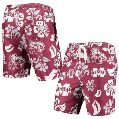 Wes & Willy Men's Wes & Willy Maroon Mississippi State Bulldogs Floral Volley Logo Swim Trunks 