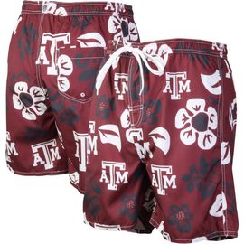 Wes & Willy Men's Wes & Willy Maroon Texas A&M Aggies Floral Volley Logo Swim Trunks 