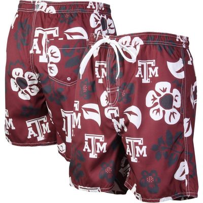 Wes & Willy Men's Wes & Willy Maroon Texas A&M Aggies Floral Volley Logo Swim Trunks 