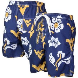 Wes & Willy Men's Wes & Willy Navy West Virginia Mountaineers Floral Volley Logo Swim Trunks 