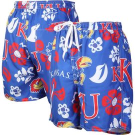 Wes & Willy Men's Wes & Willy Royal Kansas Jayhawks Floral Volley Logo Swim Trunks 