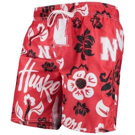 Wes & Willy Men's Wes & Willy Scarlet Nebraska Huskers Floral Volley Swim Trunks 