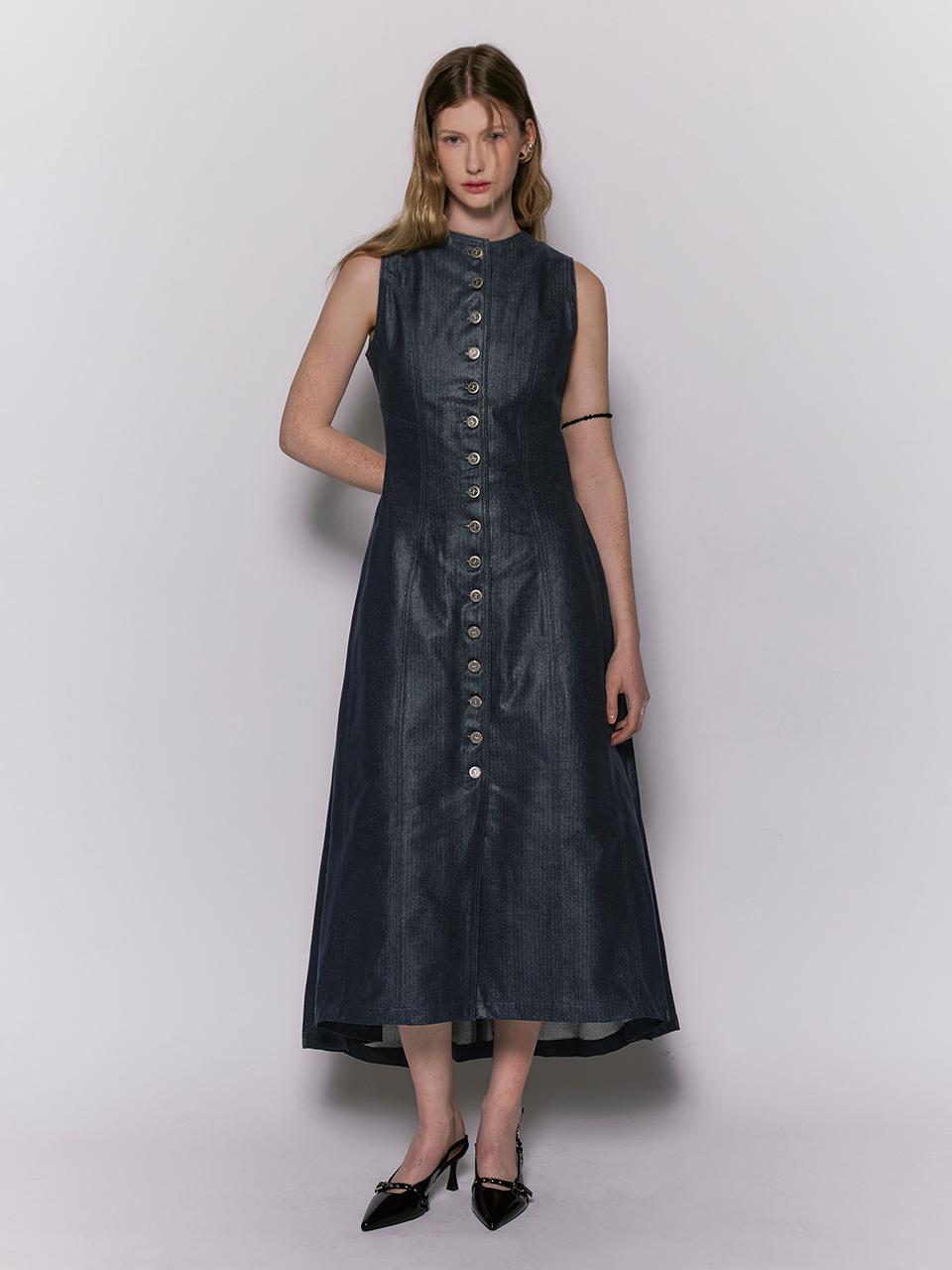 Wesley Hyuston Herringbone Glow Denim Long Tuck Dress [Indigo]