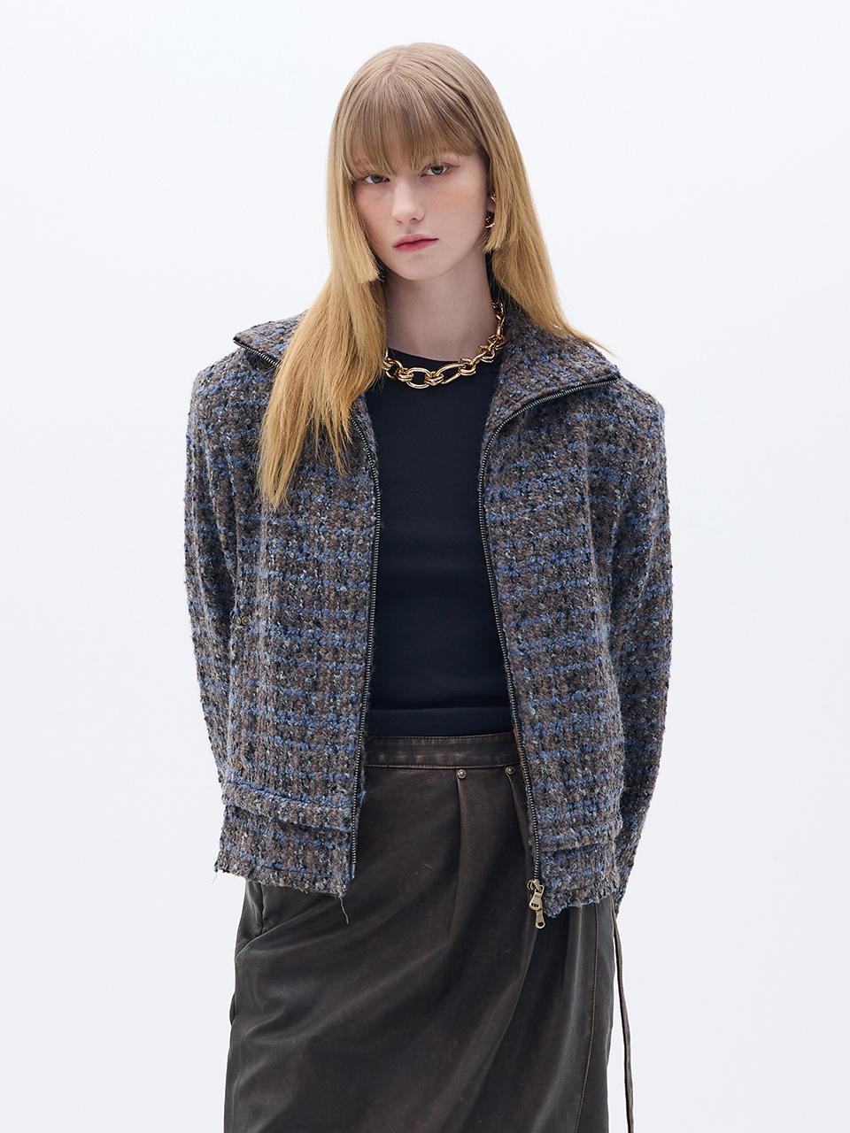 Wesley Hyuston Wool Zip-Up High-Neck Jacket [Brown]