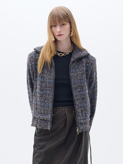 Wesley Hyuston Wool Zip-Up High-Neck Jacket [Brown]