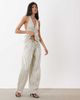 WeWoreWhat WeWoreWhat adjustable waist pants in brown and ivory stripes - part of a set-White - 1