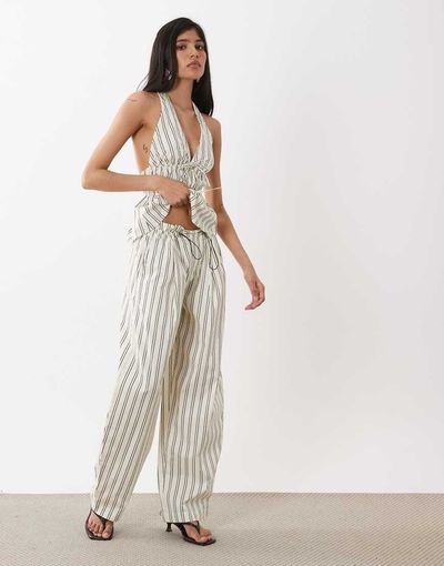 WeWoreWhat WeWoreWhat adjustable waist pants in brown and ivory stripes - part of a set-White