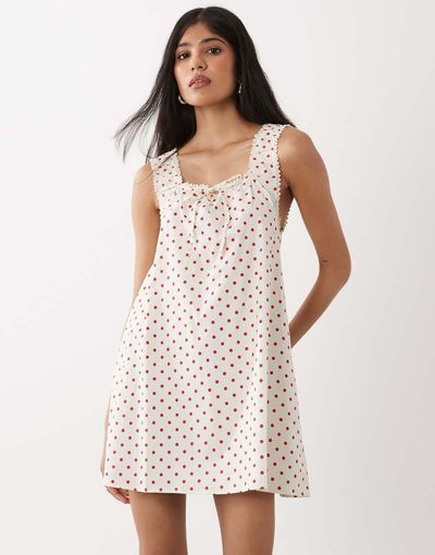 WeWoreWhat WeWoreWhat babydoll dress in ivory polka dots-White