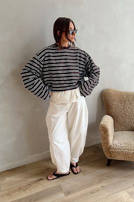 WeWoreWhat WeWoreWhat Boxy Oversized Striped Crew Neck Top in Esp. Baby Blue, Women's at Urban Outfitters