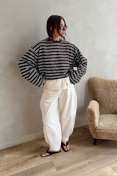 WeWoreWhat WeWoreWhat Boxy Oversized Striped Crew Neck Top in Esp. Baby Blue, Women's at Urban Outfitters