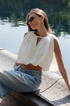 WeWoreWhat WeWoreWhat Cape Bubble Top in White, Women's at Urban Outfitters