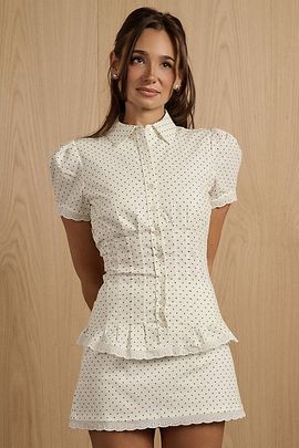 WeWoreWhat WeWoreWhat Cinched Button Up Top in White/Black, Women's at Urban Outfitters