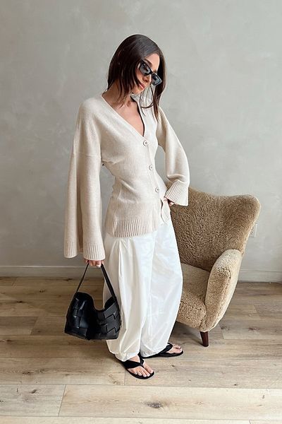 WeWoreWhat WeWoreWhat Cinched Waist Cardigan in Heather Oat, Women's at Urban Outfitters