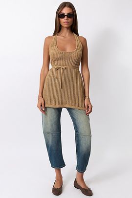 WeWoreWhat WeWoreWhat Crochet Halter Tunic Top in Almond, Women's at Urban Outfitters