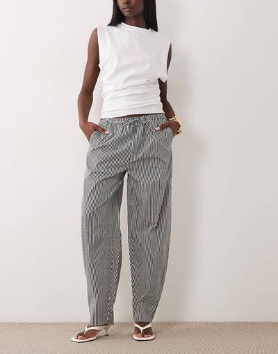 WeWoreWhat WeWoreWhat drawstring waist pull on balloon pants in navy stripe