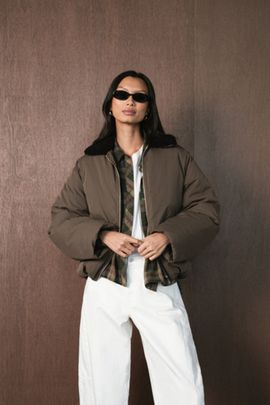 WeWoreWhat WeWoreWhat Fur Collar Balloon Jacket in Moss/Black, Women's at Urban Outfitters