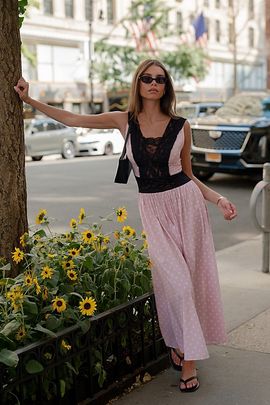 WeWoreWhat WeWoreWhat Lace Trim Baby Doll Dress in Vintage Rosette, Women's at Urban Outfitters