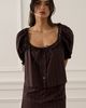 WeWoreWhat WeWoreWhat Puff Sleeve Button Up Top in Brown Navy, Women's at Urban Outfitters - 1