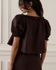 WeWoreWhat WeWoreWhat Puff Sleeve Button Up Top in Brown Navy, Women's at Urban Outfitters - 3