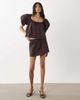 WeWoreWhat WeWoreWhat puff sleeve button up top in navy - 2