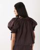 WeWoreWhat WeWoreWhat puff sleeve button up top in navy - 4