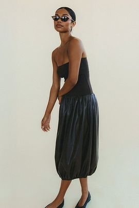 WeWoreWhat WeWoreWhat Ribbed Leather Bubble Midi Dress in Vintage Espresso, Women's at Urban Outfitters