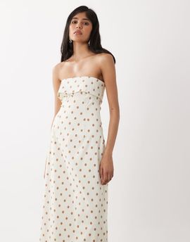 WeWoreWhat WeWoreWhat strapless foldover midaxi dress in polka-dot ivory-White
