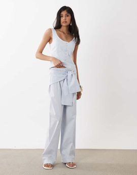 WeWoreWhat WeWoreWhat tie waist pants mix and match in blue stripe - part of a set