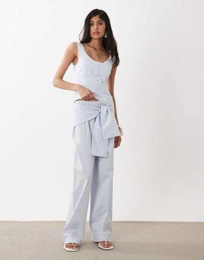 WeWoreWhat WeWoreWhat tie waist pants mix and match in blue stripe - part of a set