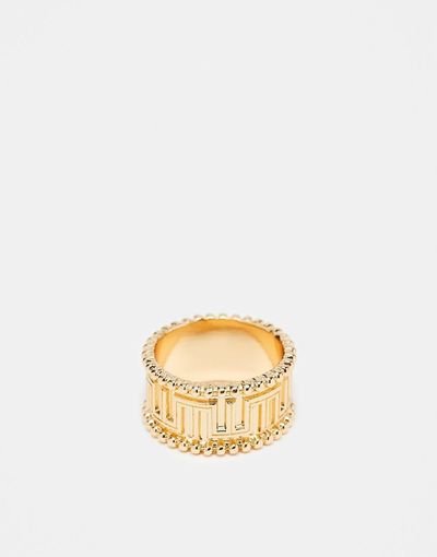 WFTW WFTW embossed band ring with bead detail in gold