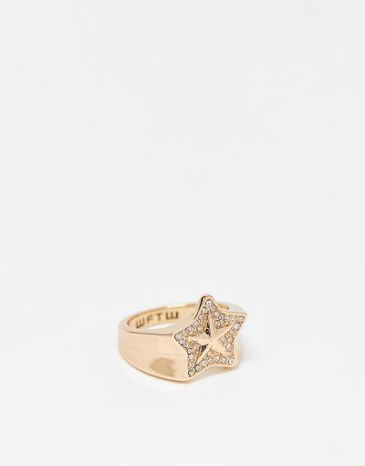 WFTW WFTW pop punk crystal star signet ring in gold