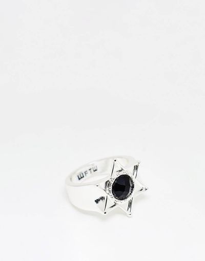 WFTW WFTW sheriffs star signet ring with black stone in silver