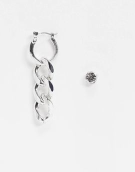 WFTW WFTW stud and hoop earring in silver with chain charm