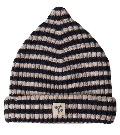 Wheat Wheat Topper striped wool beanie